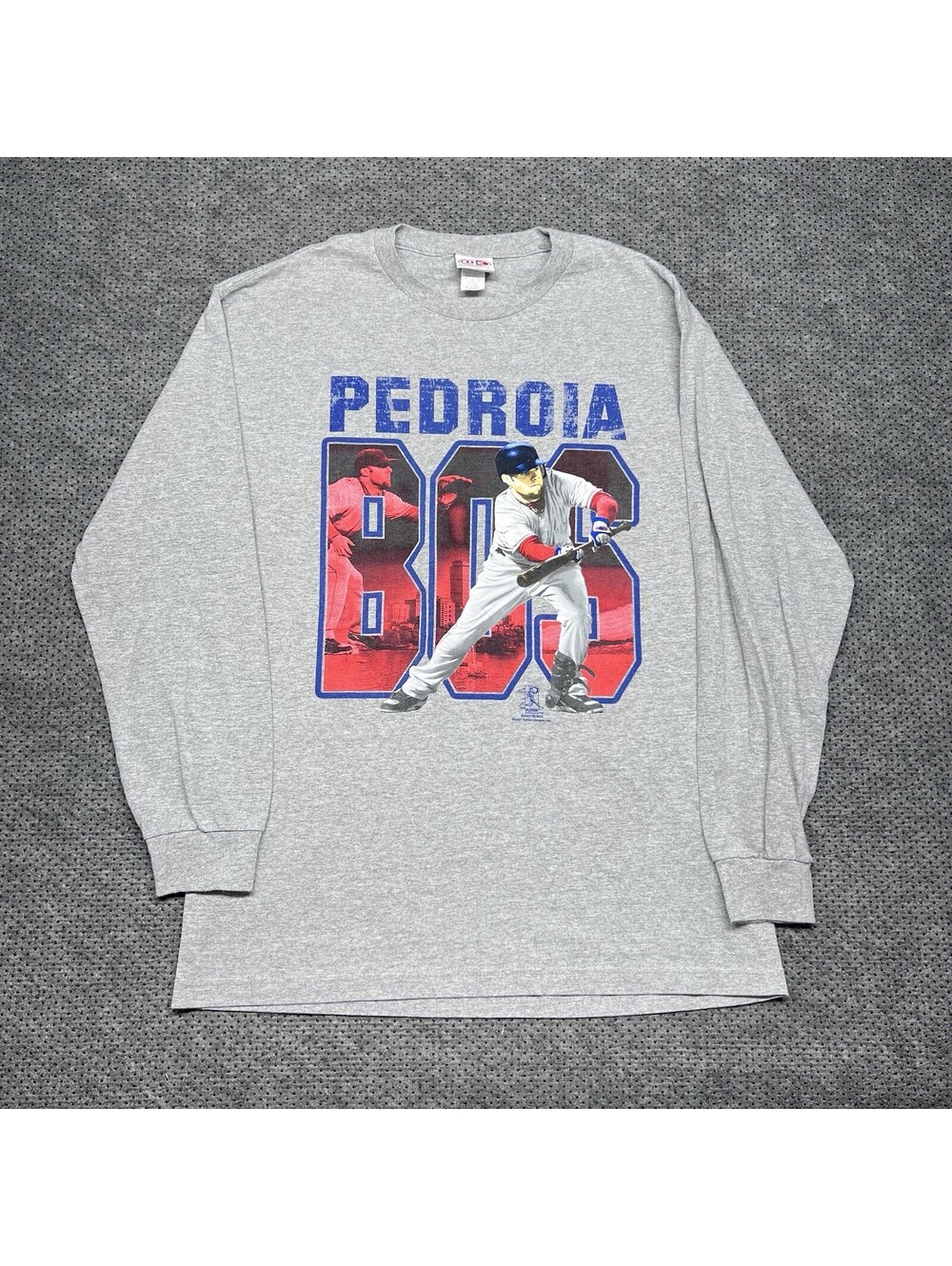 Vintage Boston Red Sox Dustin Pedroia Long Sleeve T-Shirt Large RARE MENS GRAY